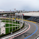 Lance Stroll races his green Aston martin F1 car in Russia.